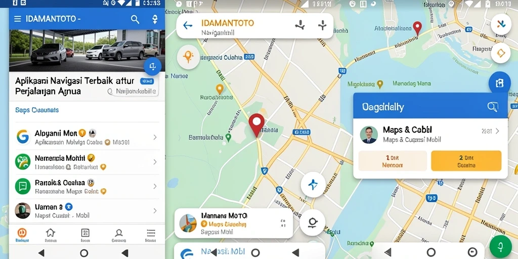 Tampilan antarmuka aplikasi IDAMANTOTO dengan fitur navigasi mobil.