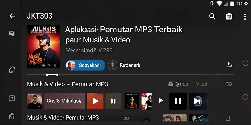 Screenshot JKT303 menunjukkan antarmuka Pemutar MP3 yang menarik dan fungsional.