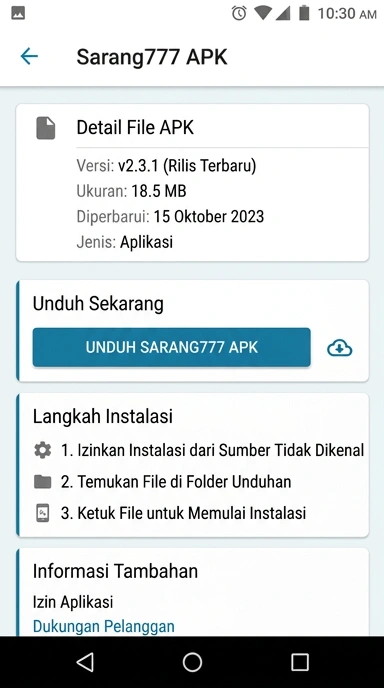 Tampilan halaman APK sarang777