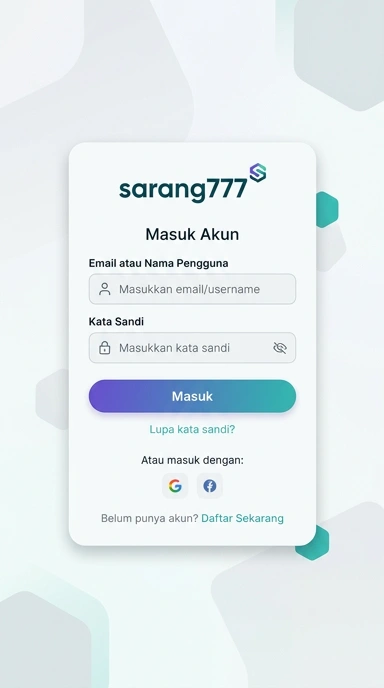 Tampilan halaman login sarang777