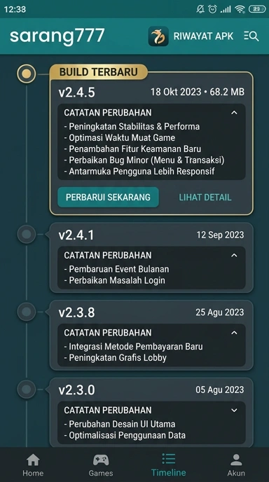 Tampilan riwayat versi sarang777